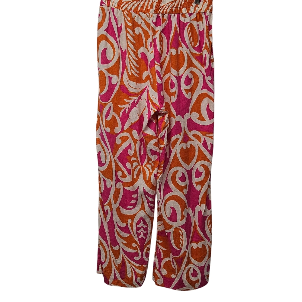 Christian Siriano Wide Leg Pants Sz. M Colorful Abstract Linen Blend Psychedelic